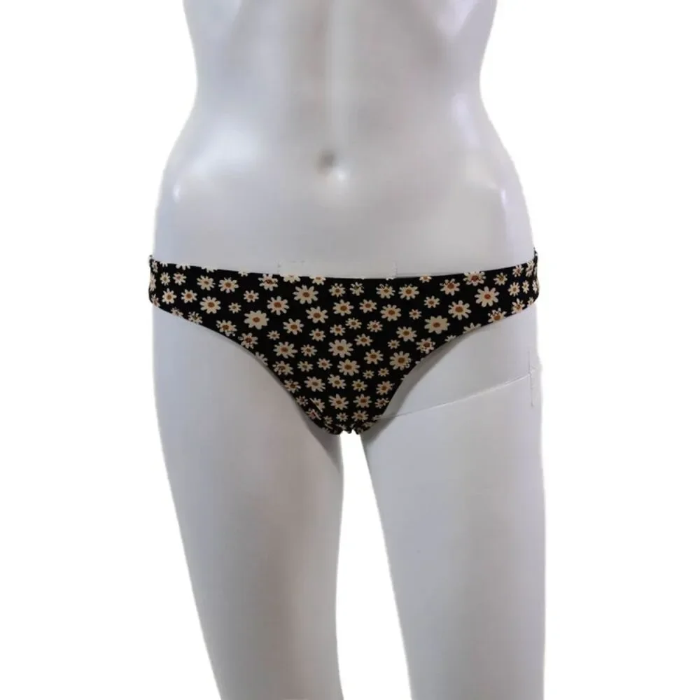 Madewell Womens Stretch Floral Print Pull On Bikini Bottoms Black Size XS